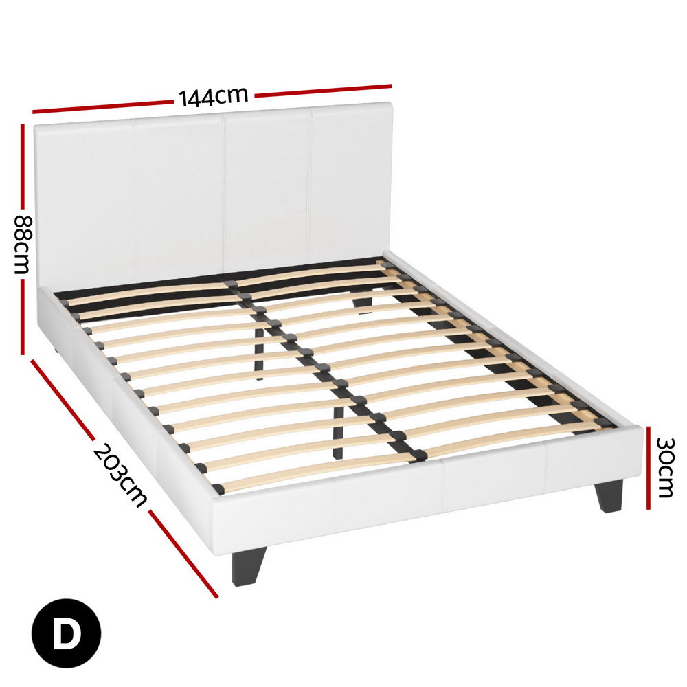 Neo Double Bed Frame White PVC Leather