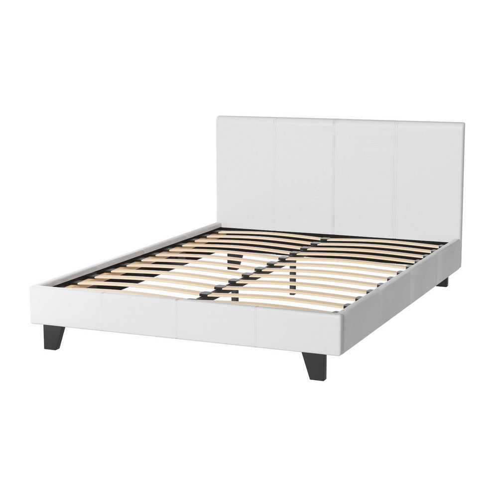 Neo Double Bed Frame White PVC Leather