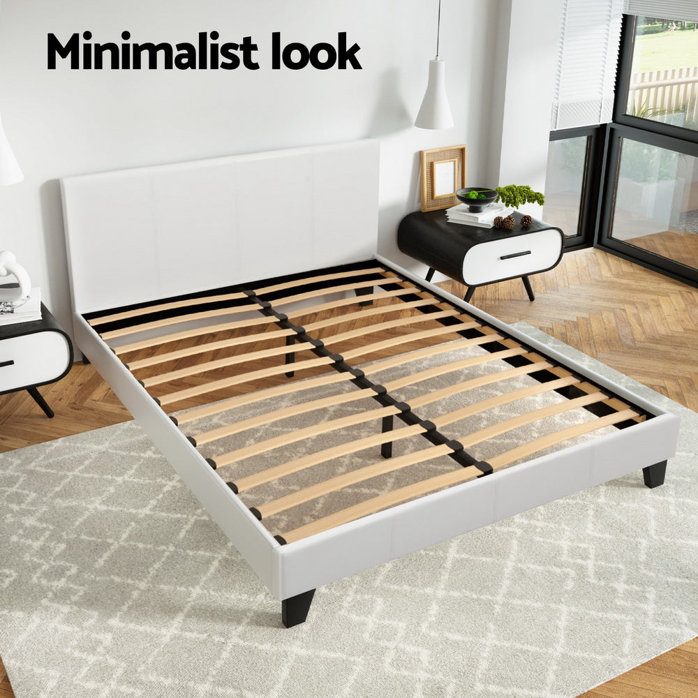 Neo Double Bed Frame White PVC Leather