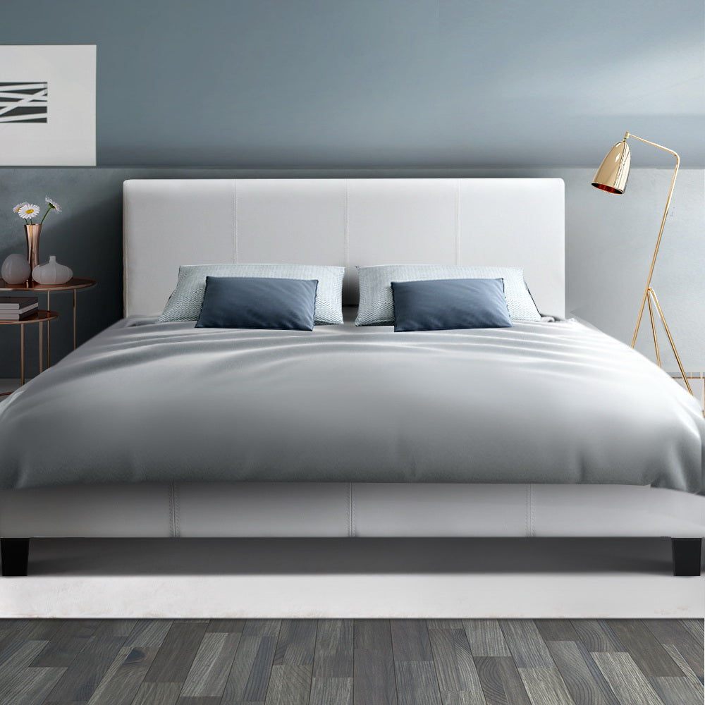 Neo Double Bed Frame White PVC Leather