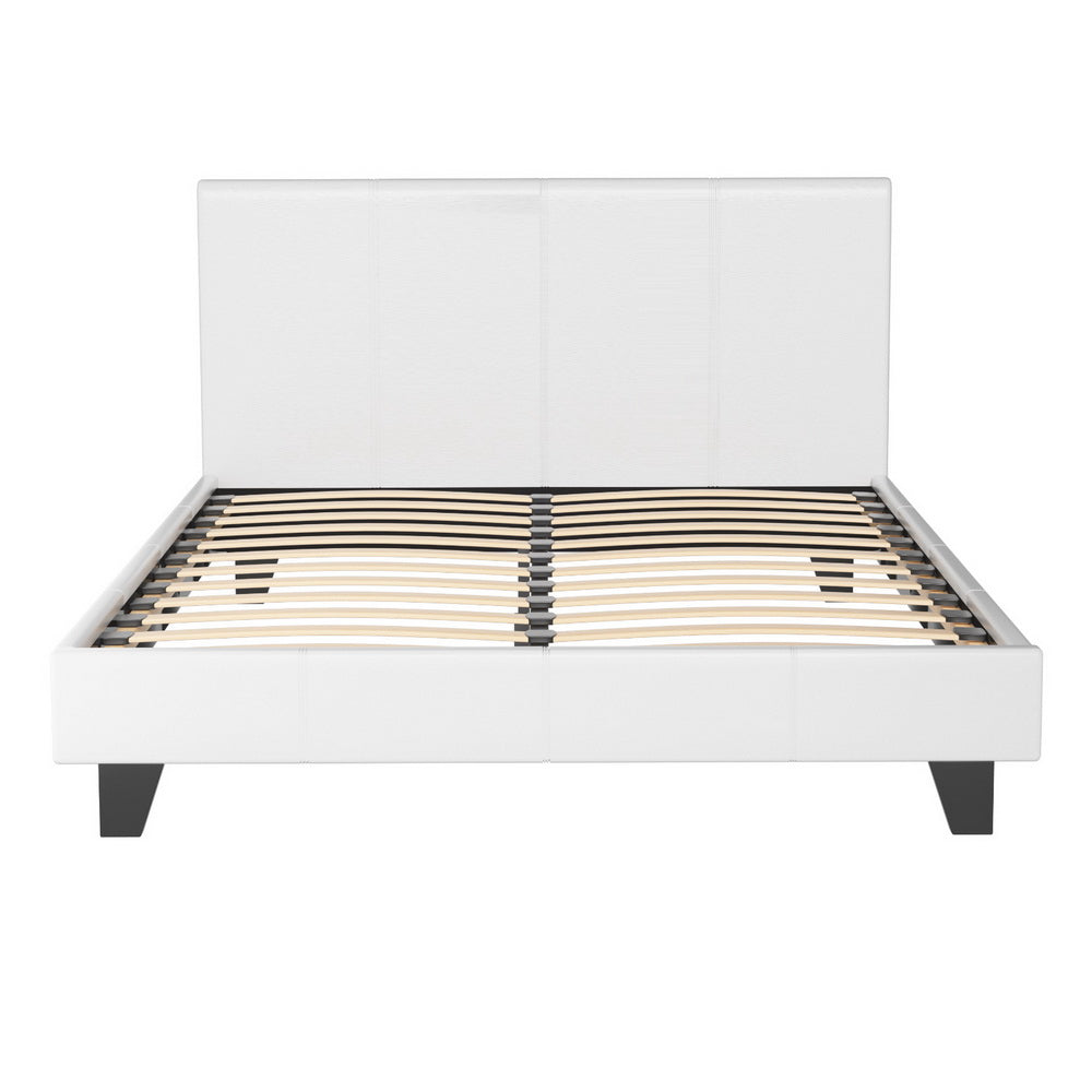 Neo Double Bed Frame White PVC Leather