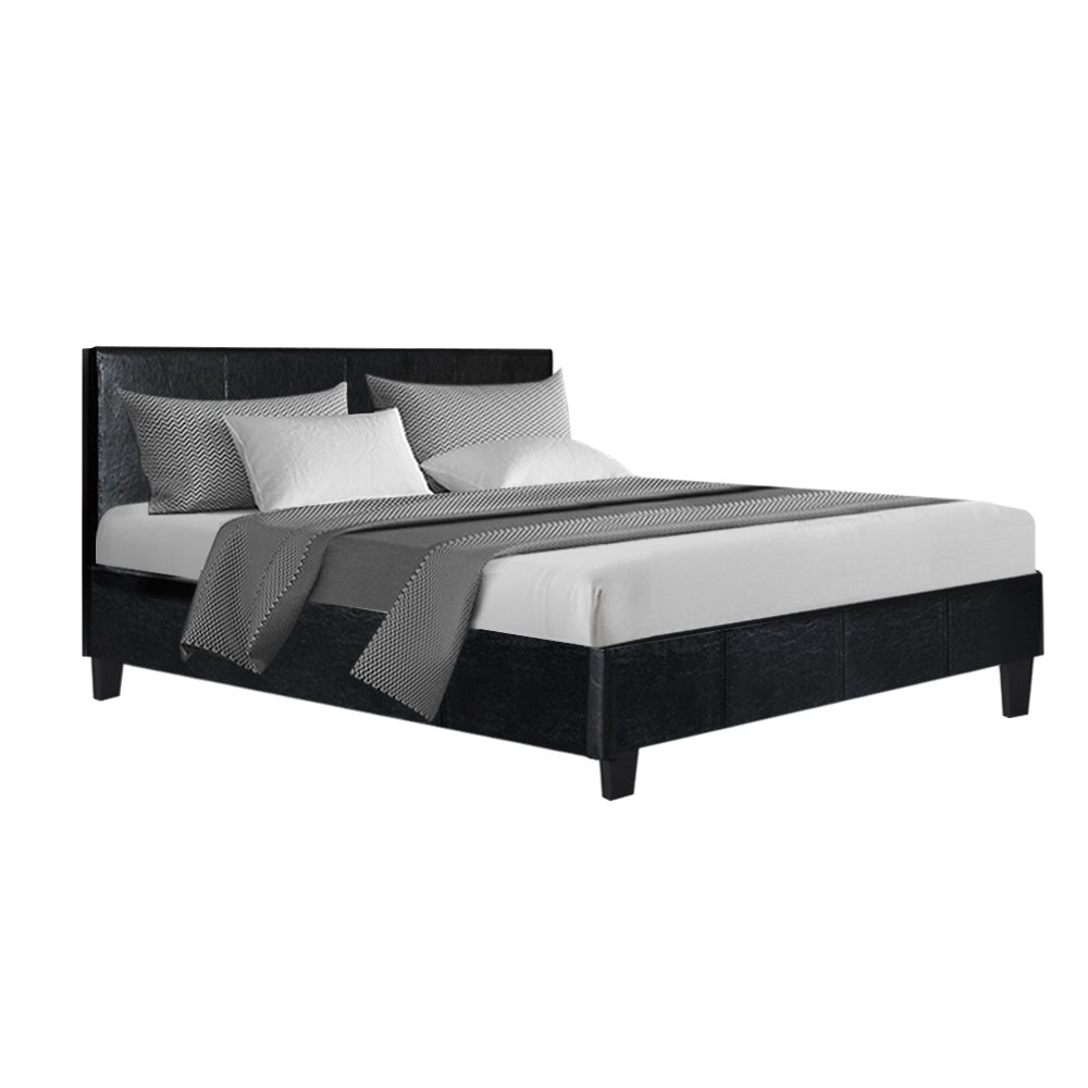 Neo Double Bed Frame Black PVC Leather