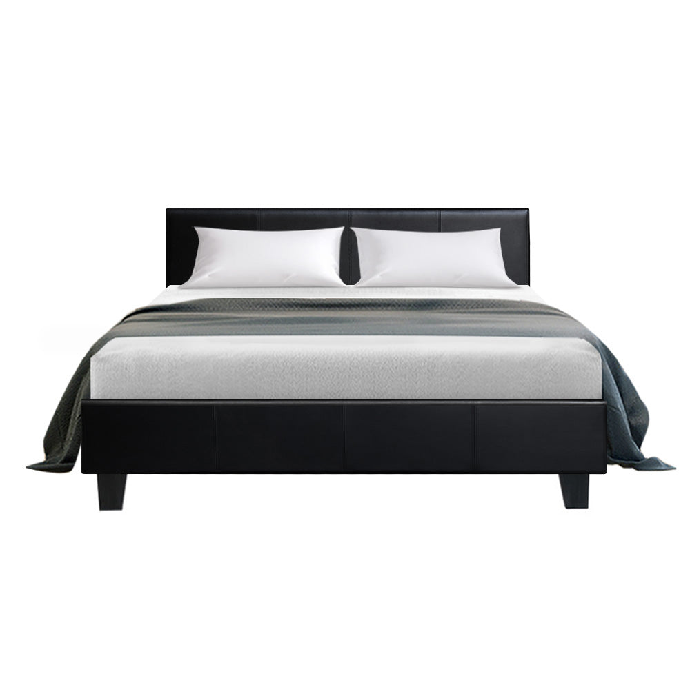 Neo Double Bed Frame Black PVC Leather