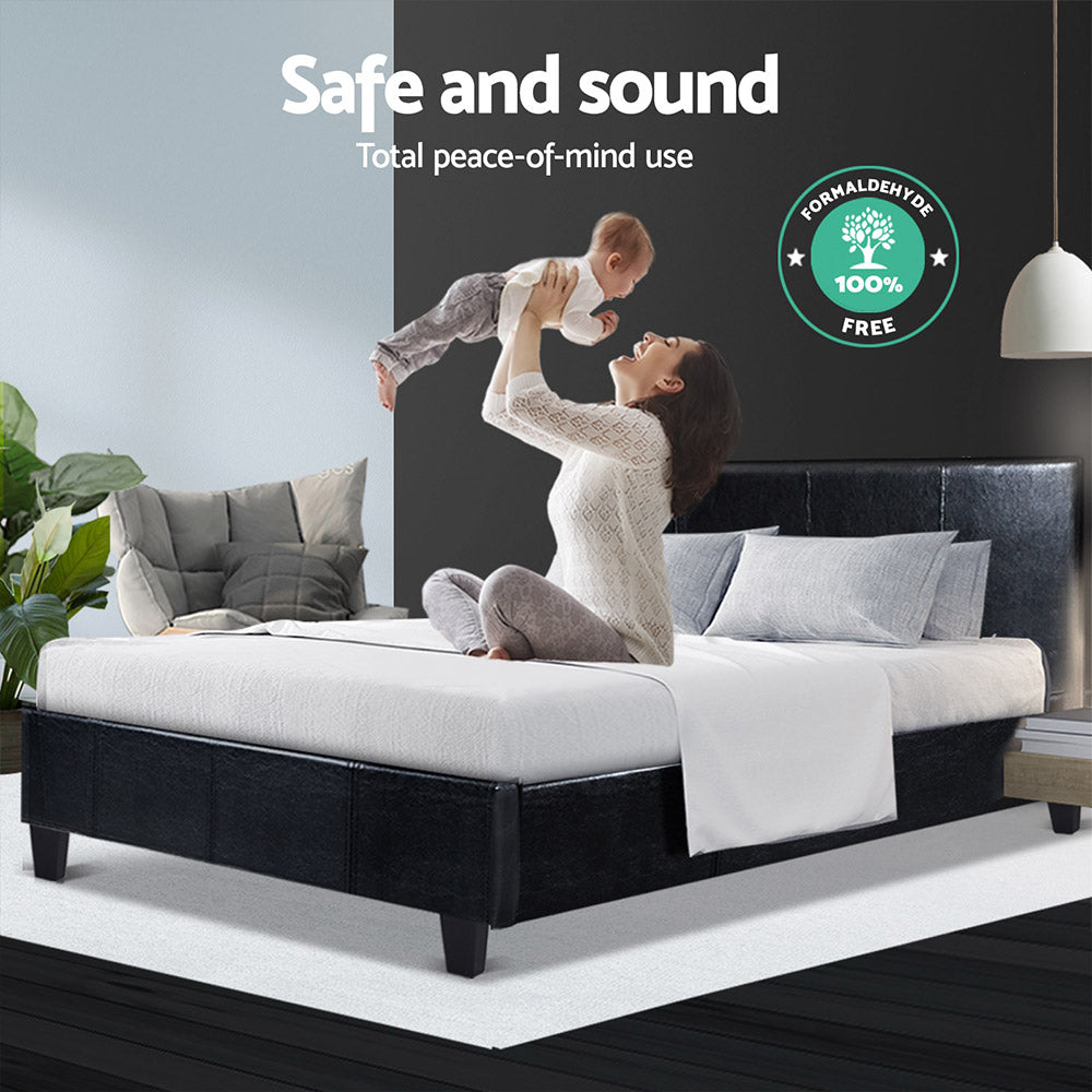 Neo Double Bed Frame Black PVC Leather