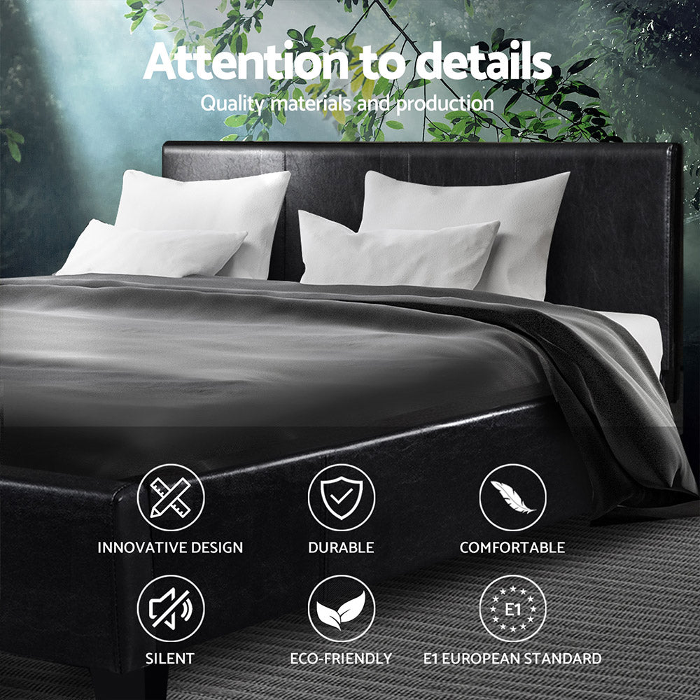 Neo Double Bed Frame Black PVC Leather