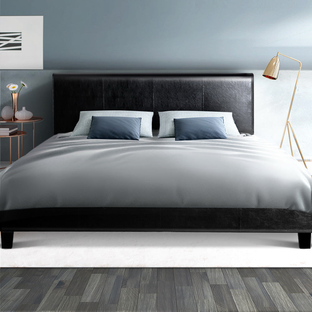 Neo Double Bed Frame Black PVC Leather