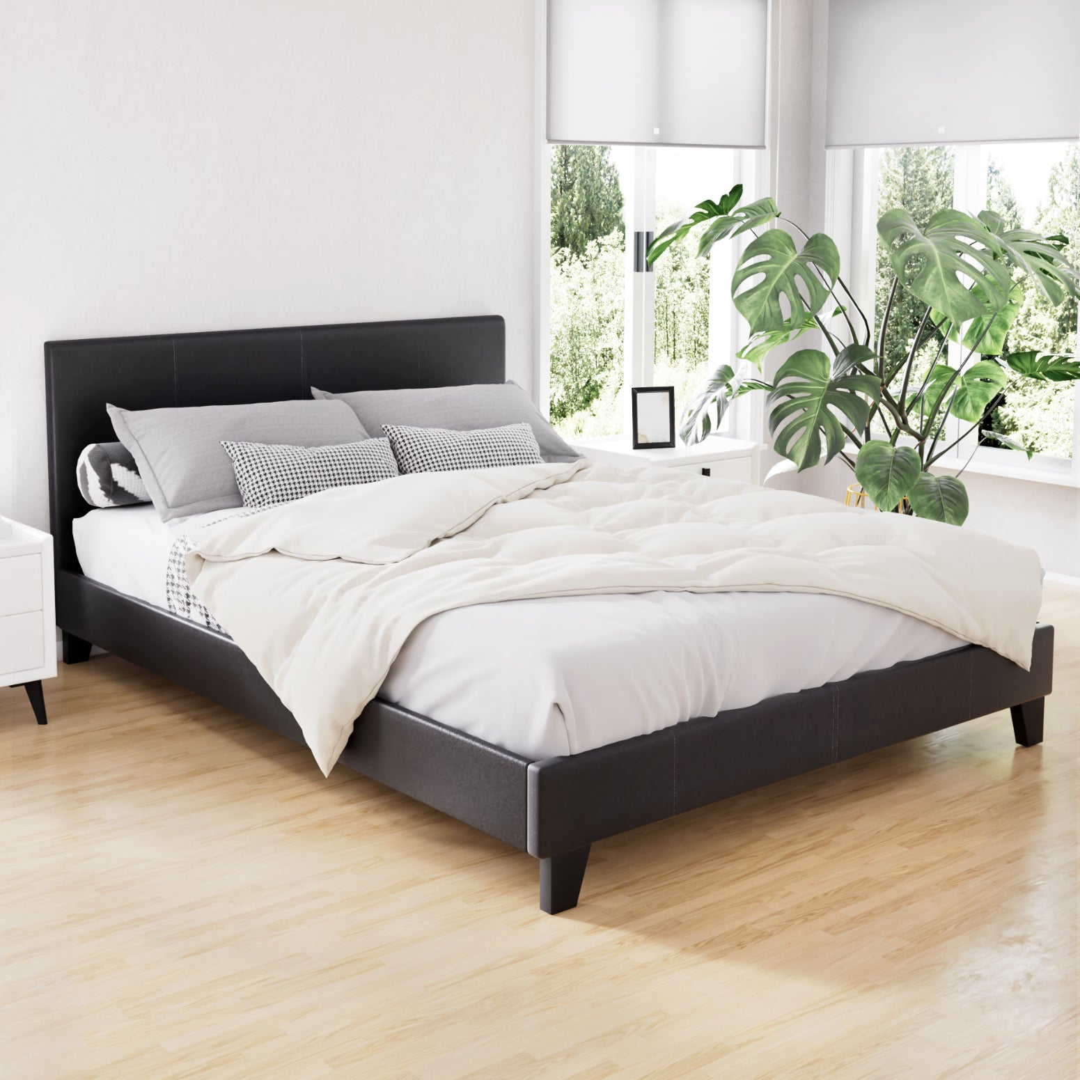 Neo Double Bed Frame Black PVC Leather