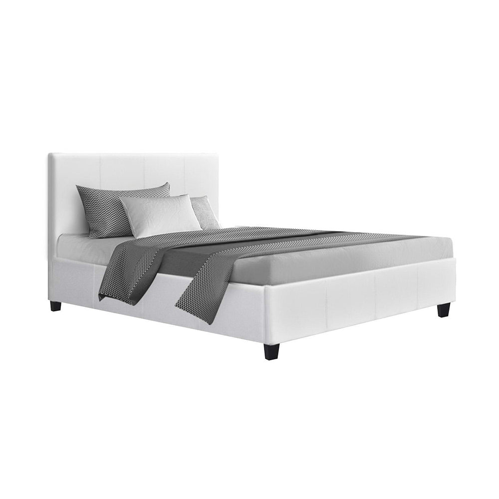 Neo King Single Bed Frame White PVC Leather