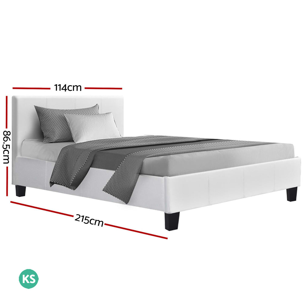 Neo King Single Bed Frame White PVC Leather