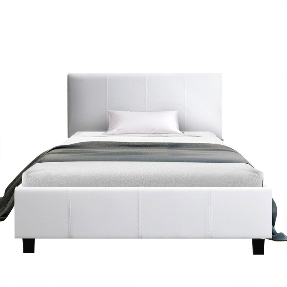 Neo King Single Bed Frame White PVC Leather