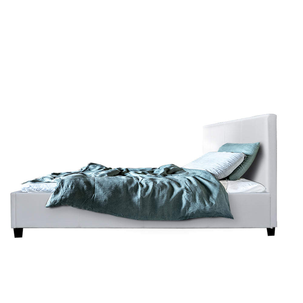 Neo King Single Bed Frame White PVC Leather