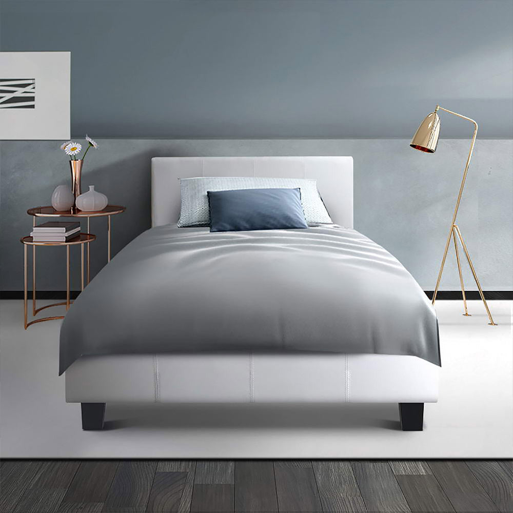 Neo King Single Bed Frame White PVC Leather