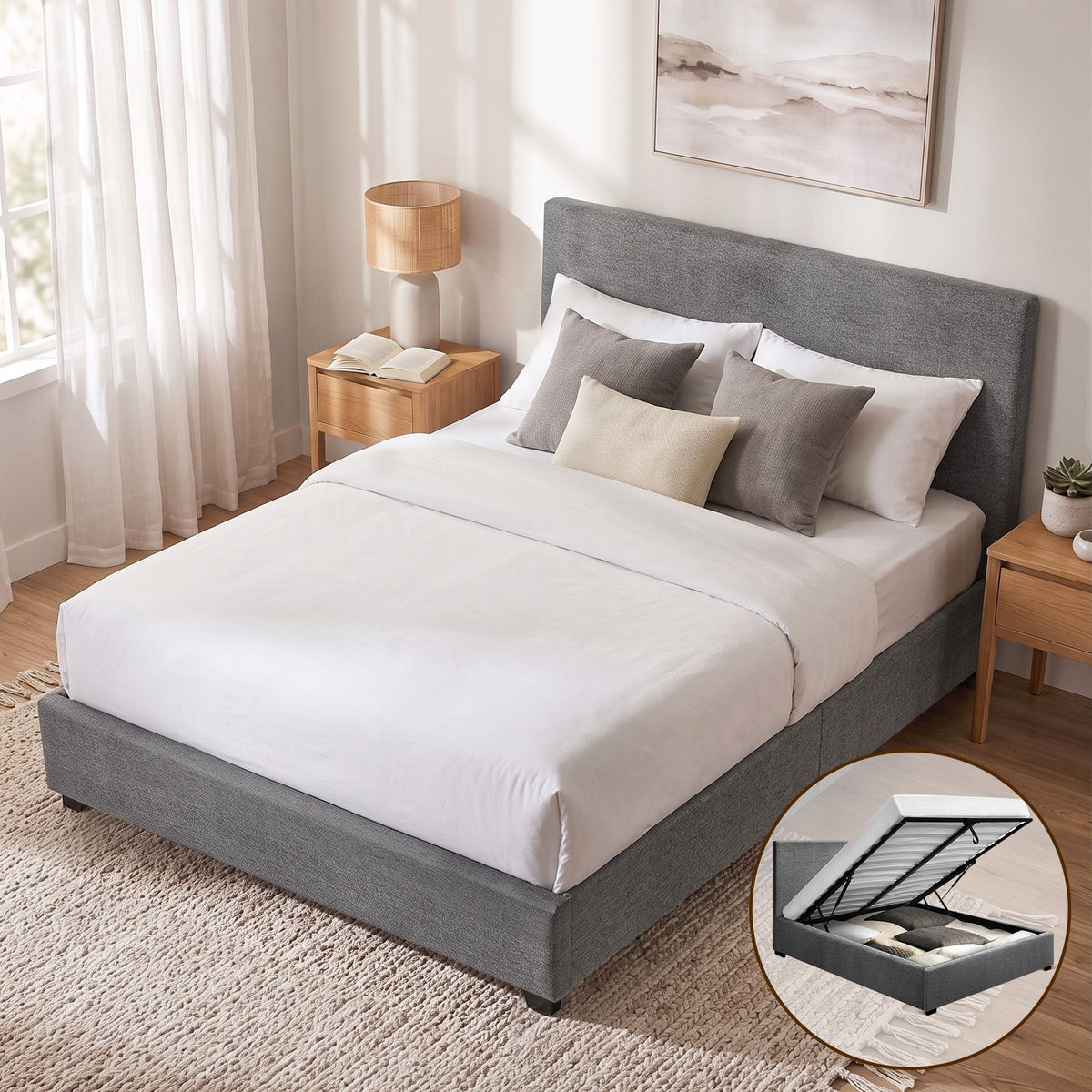Nino Double Size Gas Lift Bed Frame with Storage Grey