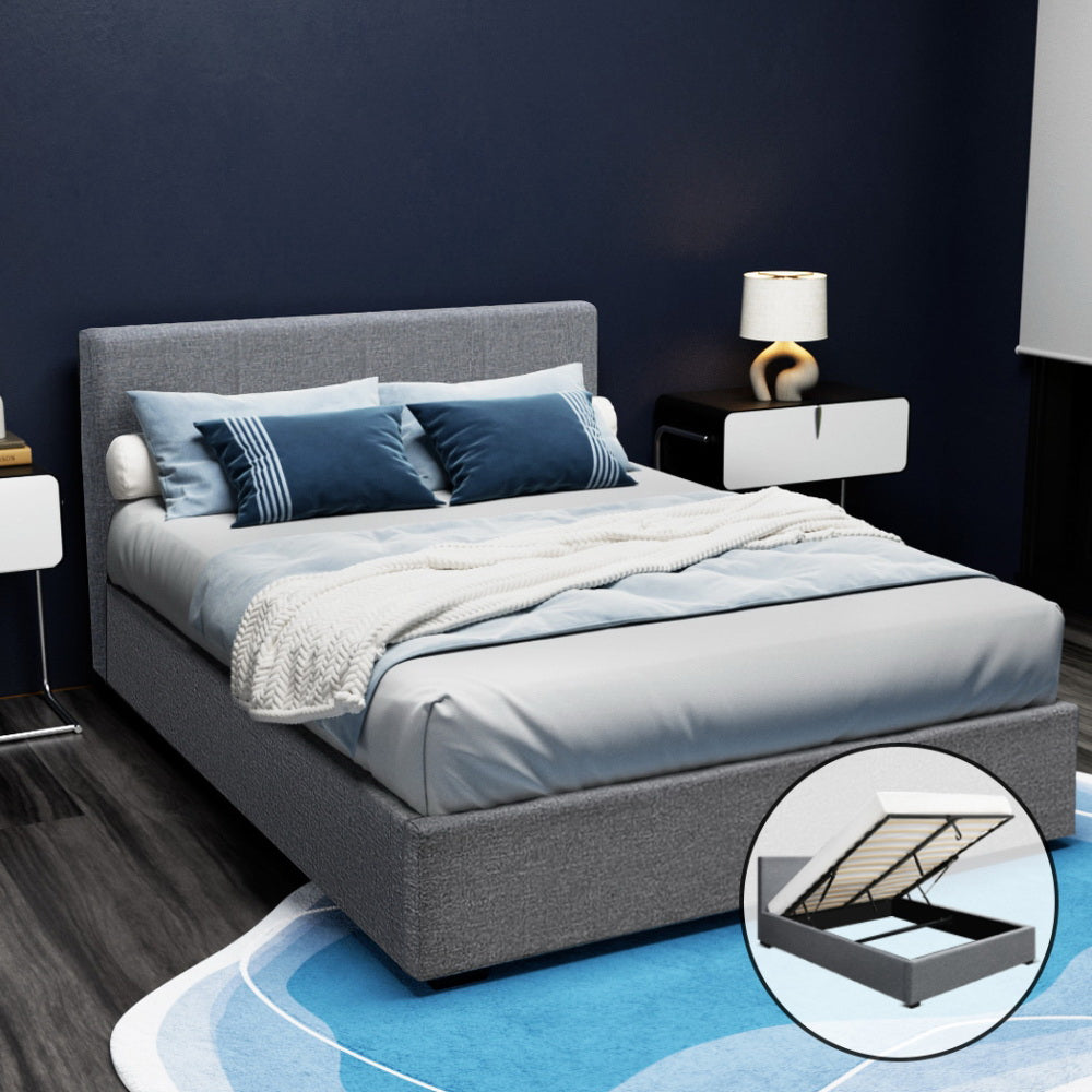 Nino Double Bed Frame Gas Lift Storage Grey