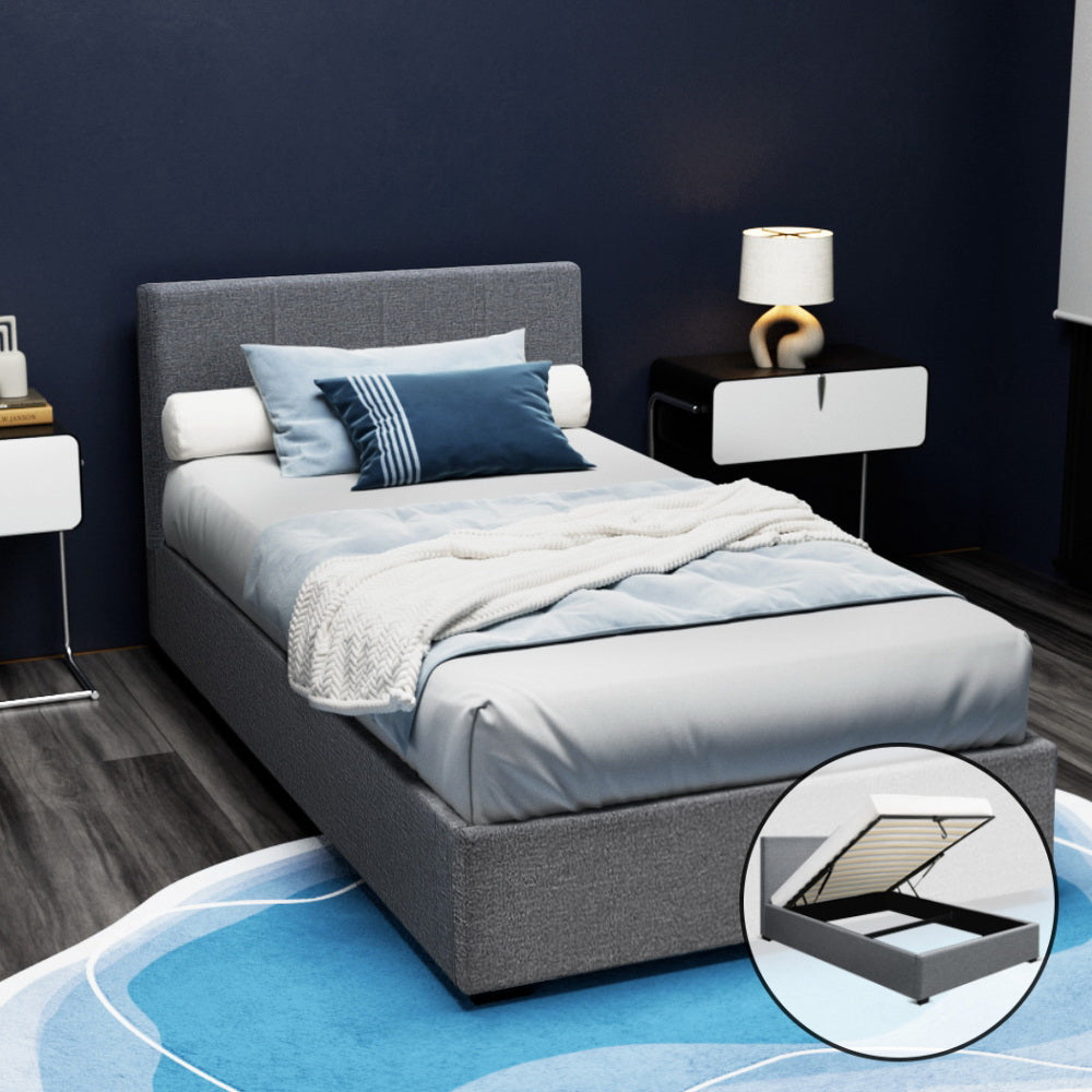 Nino King Single Bed Frame Gas Lift Storage Grey