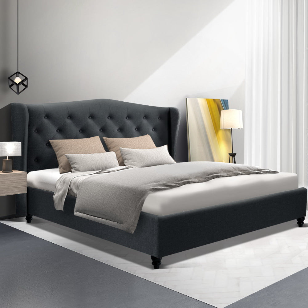 Pier Queen Bed Frame Charcoal Linen Upholstered