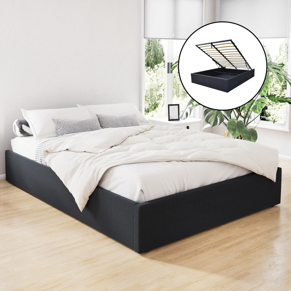 Toki Double Bed Frame Gas Lift Storage Charcoal