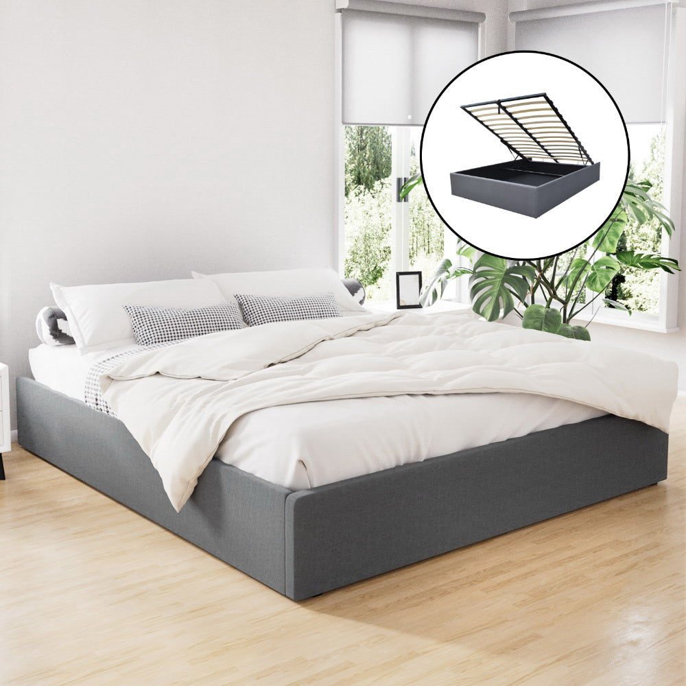 Toki King Bed Frame Gas Lift Base Grey