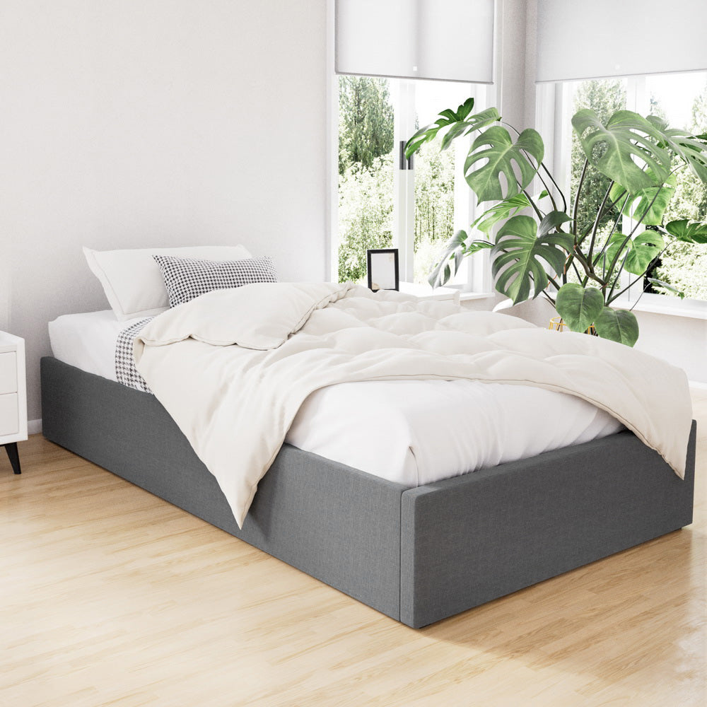Toki King Single Bed Frame Gas Lift Storage Grey