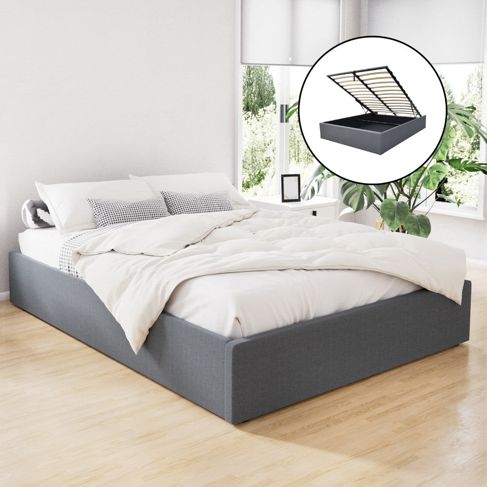 Toki Queen Bed Frame Gas Lift Storage Grey