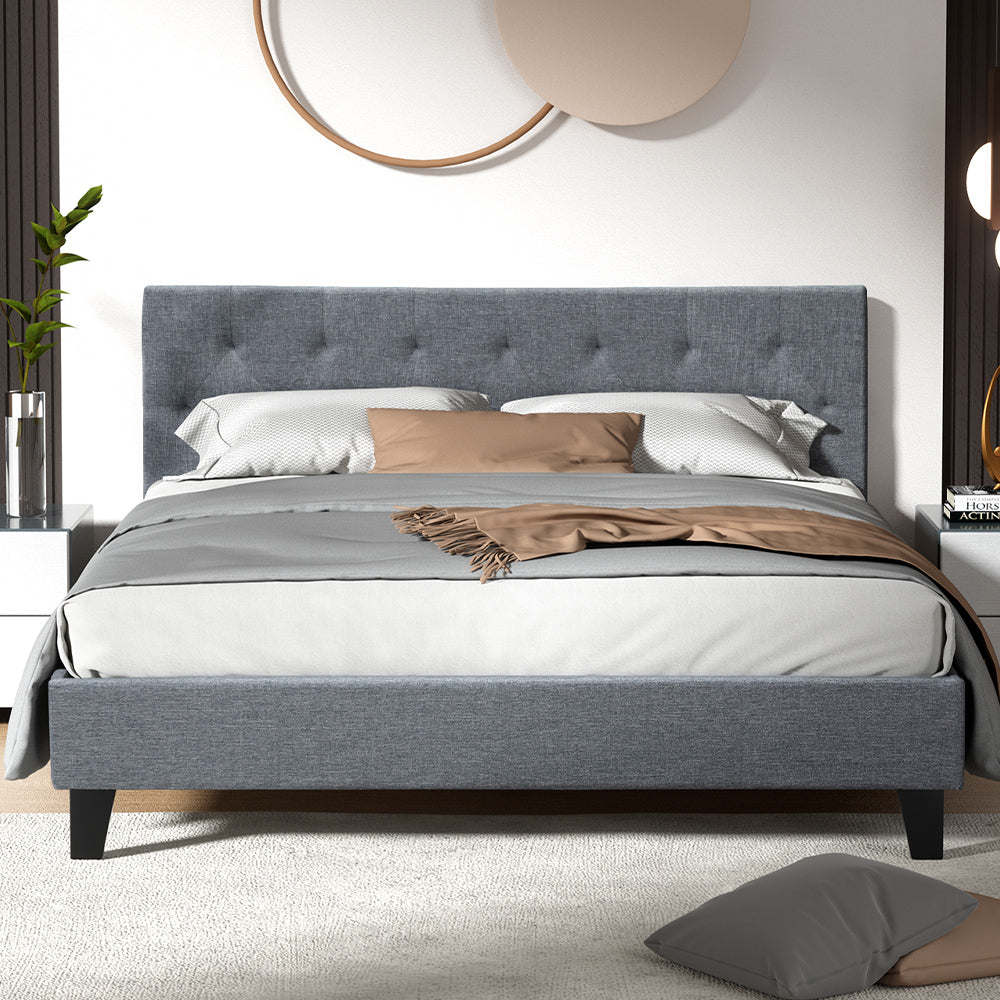 VANKE Queen Bed Frame Grey Upholstered