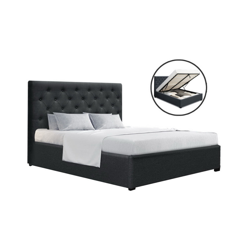 VILA Double Bed Frame Gas Lift Charcoal