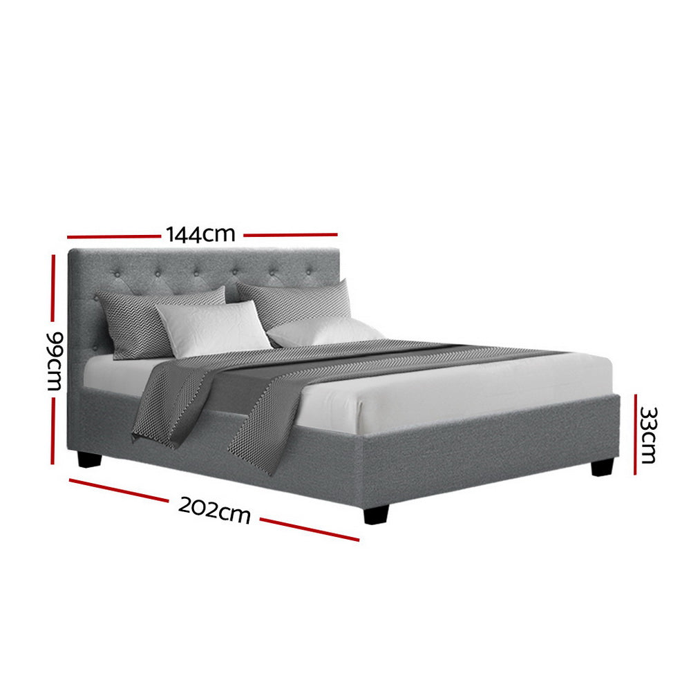VILA Double Bed Frame Gas Lift Storage Grey