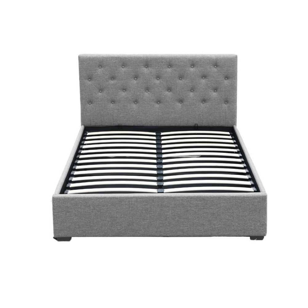 VILA Double Bed Frame Gas Lift Storage Grey