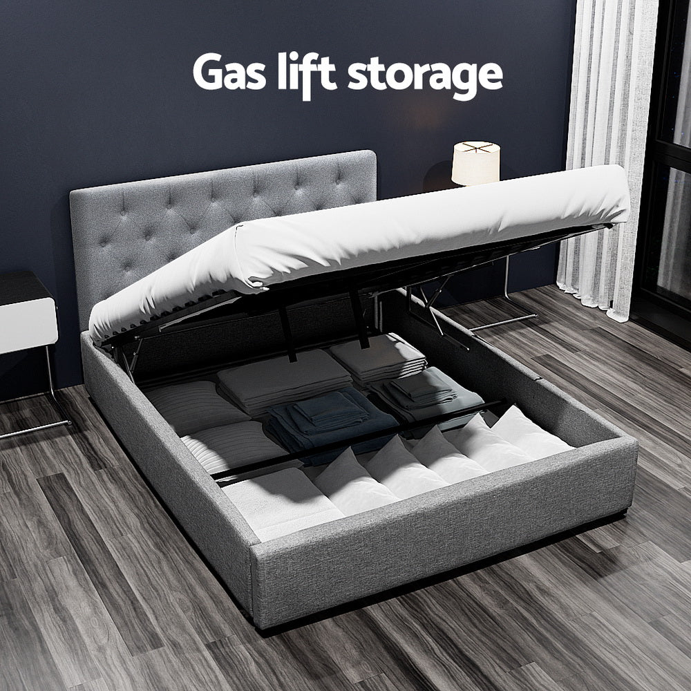VILA Double Bed Frame Gas Lift Storage Grey