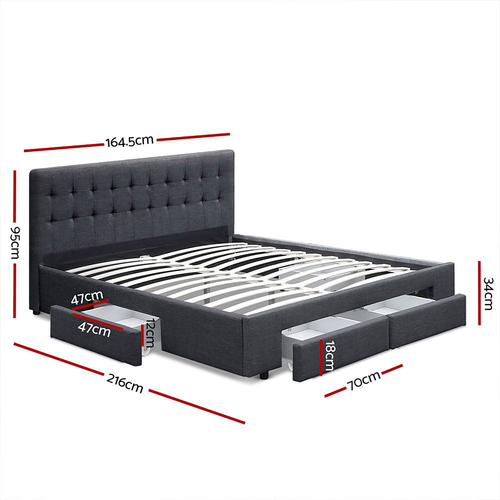 Avio Queen Bed Frame 4-Drawer Storage Charcoal