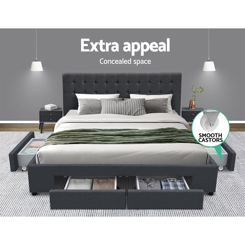 Avio Queen Bed Frame 4-Drawer Storage Charcoal