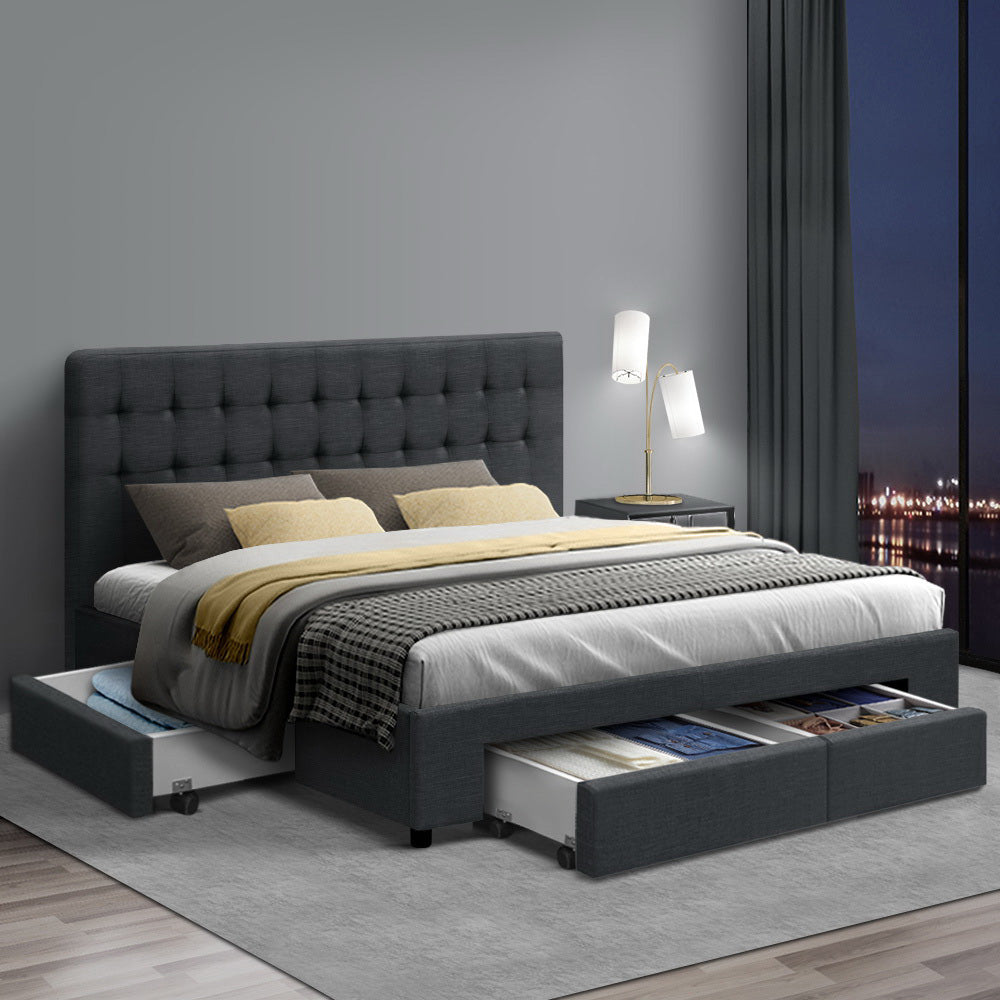 Avio Queen Bed Frame 4-Drawer Storage Charcoal
