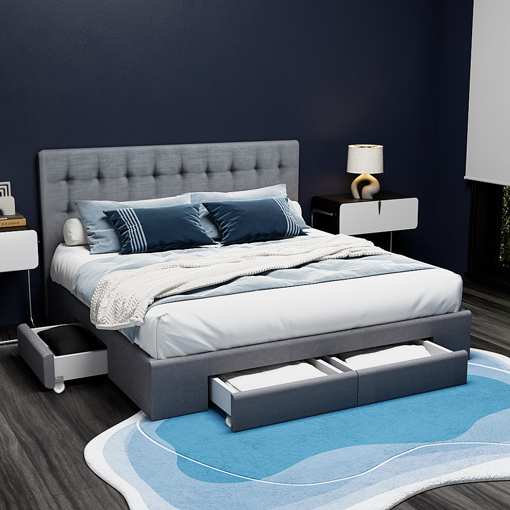 Avio Queen Bed Frame with 4 Storage Drawers, Grey