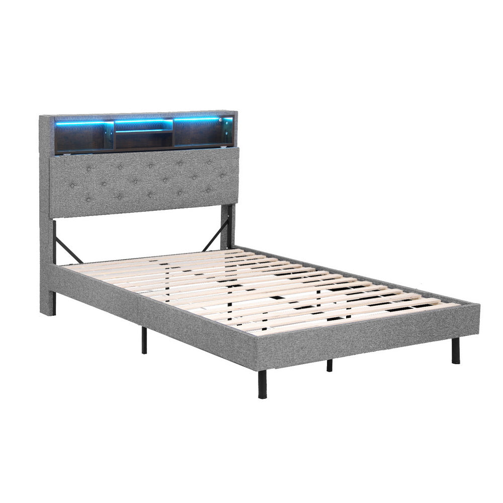 Midnight King Single Bed Frame with LED Lights and Storage, Grey