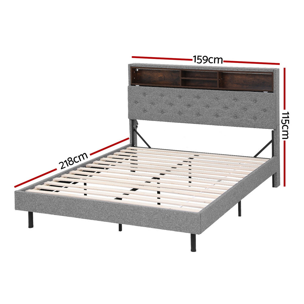 MIDNIGHT Queen Bed Frame LED Storage Platform Grey
