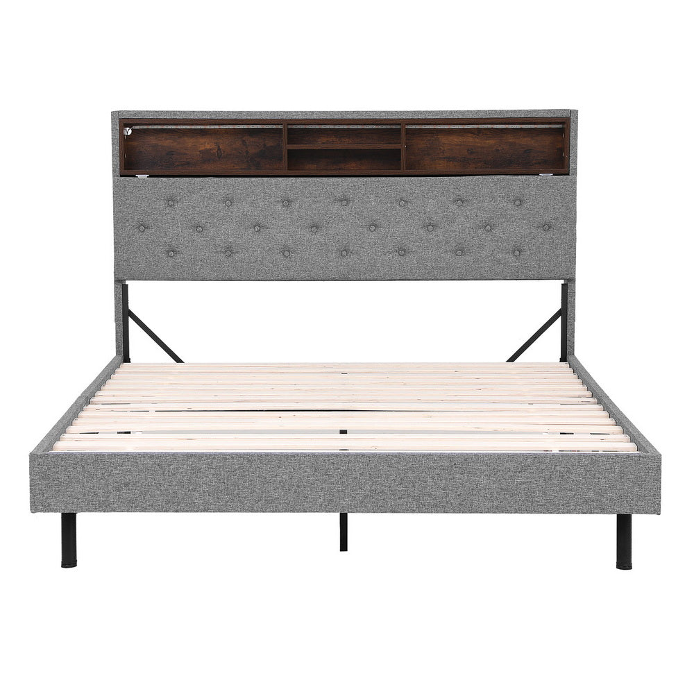 MIDNIGHT Queen Bed Frame LED Storage Platform Grey