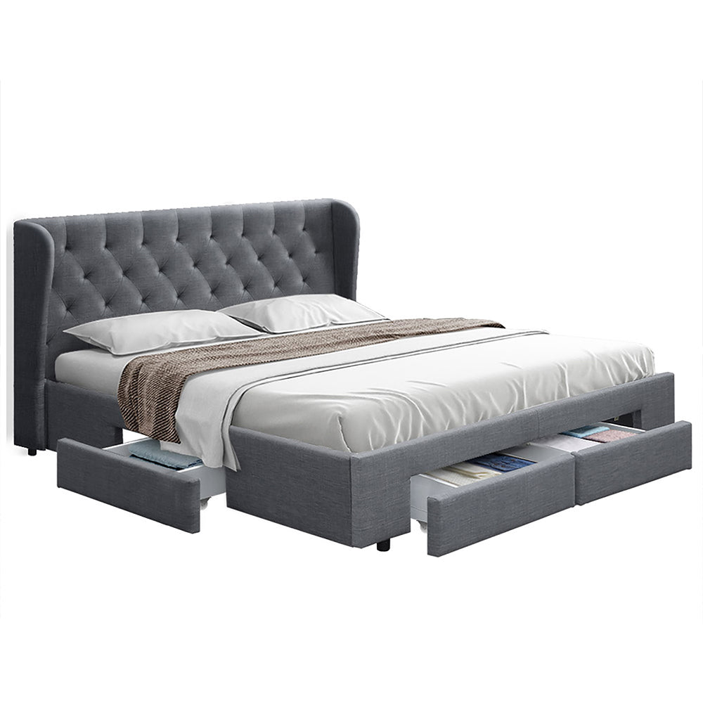 Mila Queen Bed Frame 4-Drawer Storage Grey