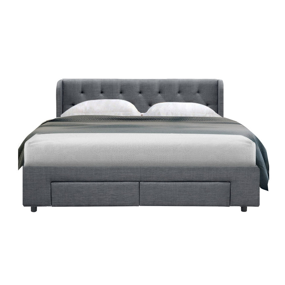 Mila Queen Bed Frame 4-Drawer Storage Grey