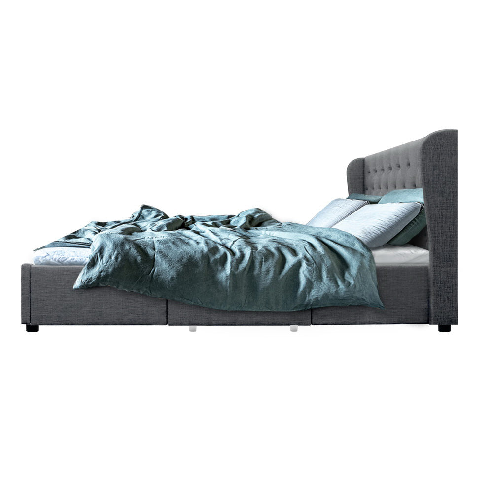 Mila Queen Bed Frame 4-Drawer Storage Grey