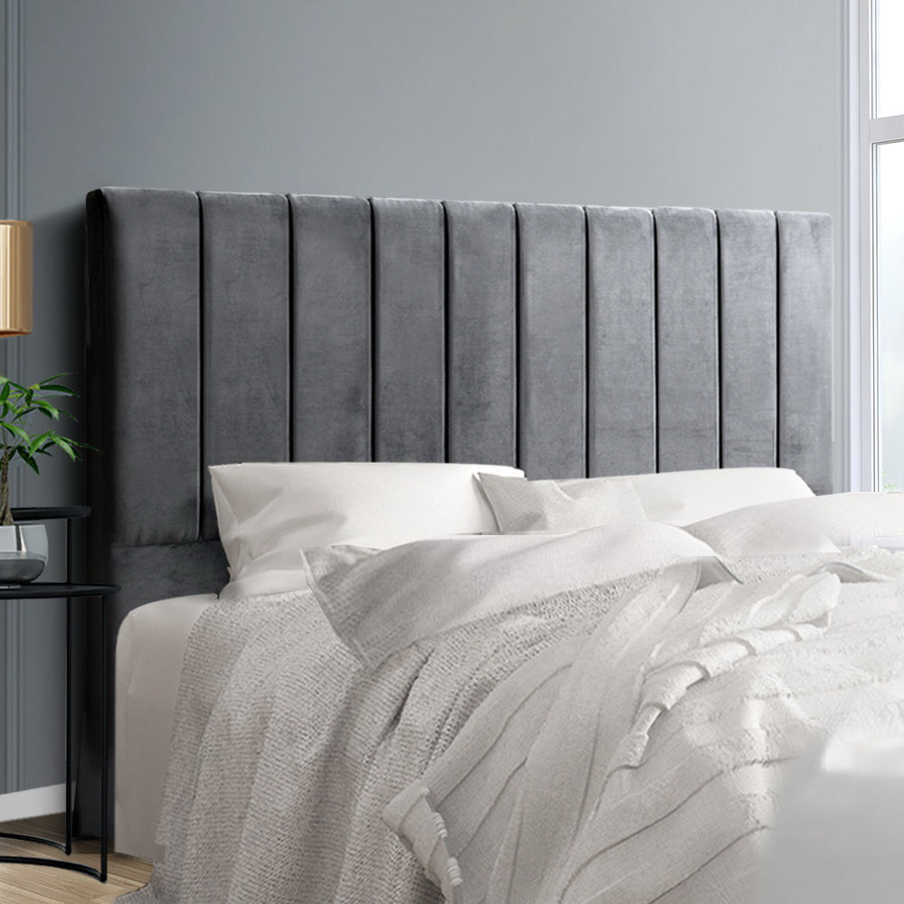 Sala Bed Headboard King Upholstered Velvet Grey