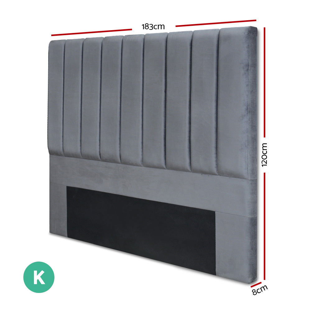 VELA King Bed Headboard Velvet Dark Grey