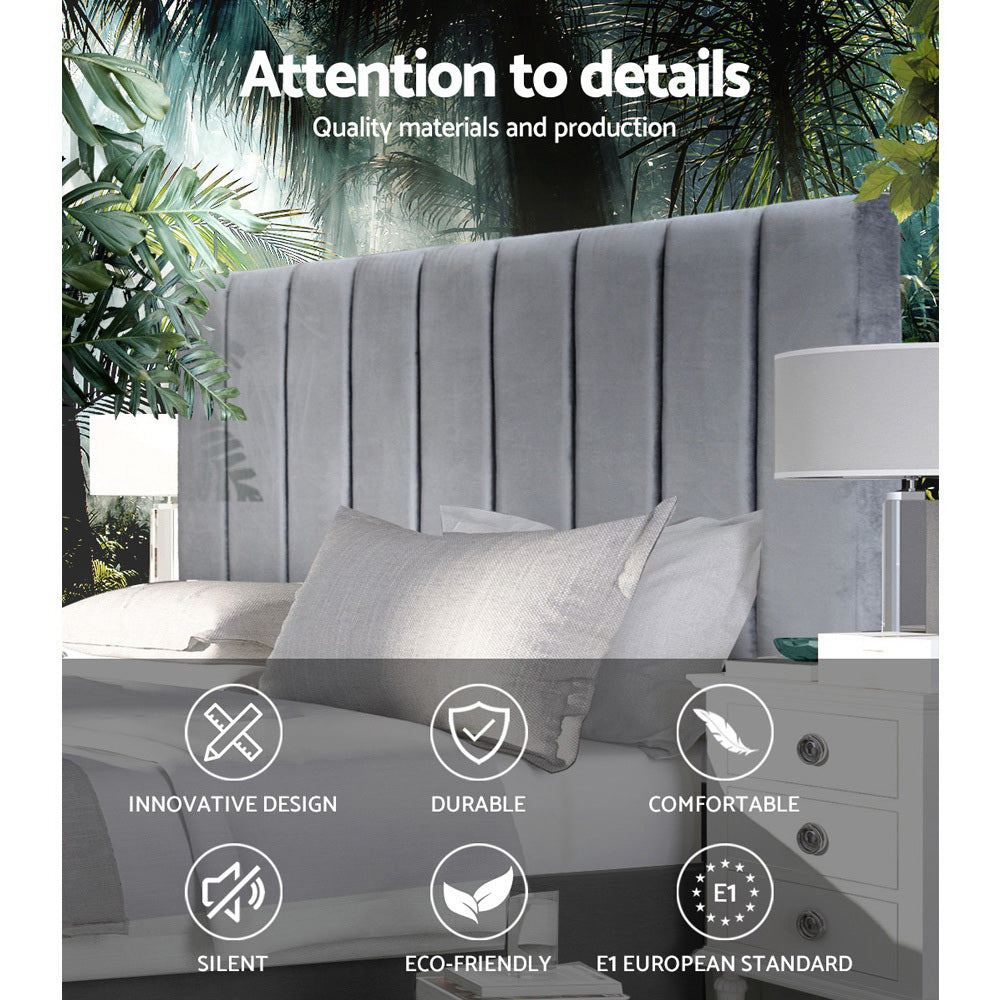 VELA King Bed Headboard Velvet Dark Grey