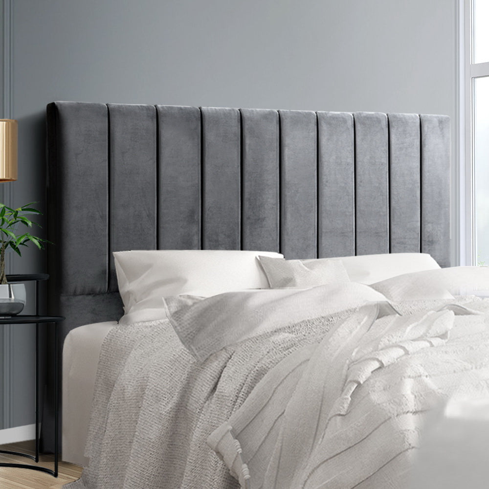 VELA King Bed Headboard Velvet Dark Grey