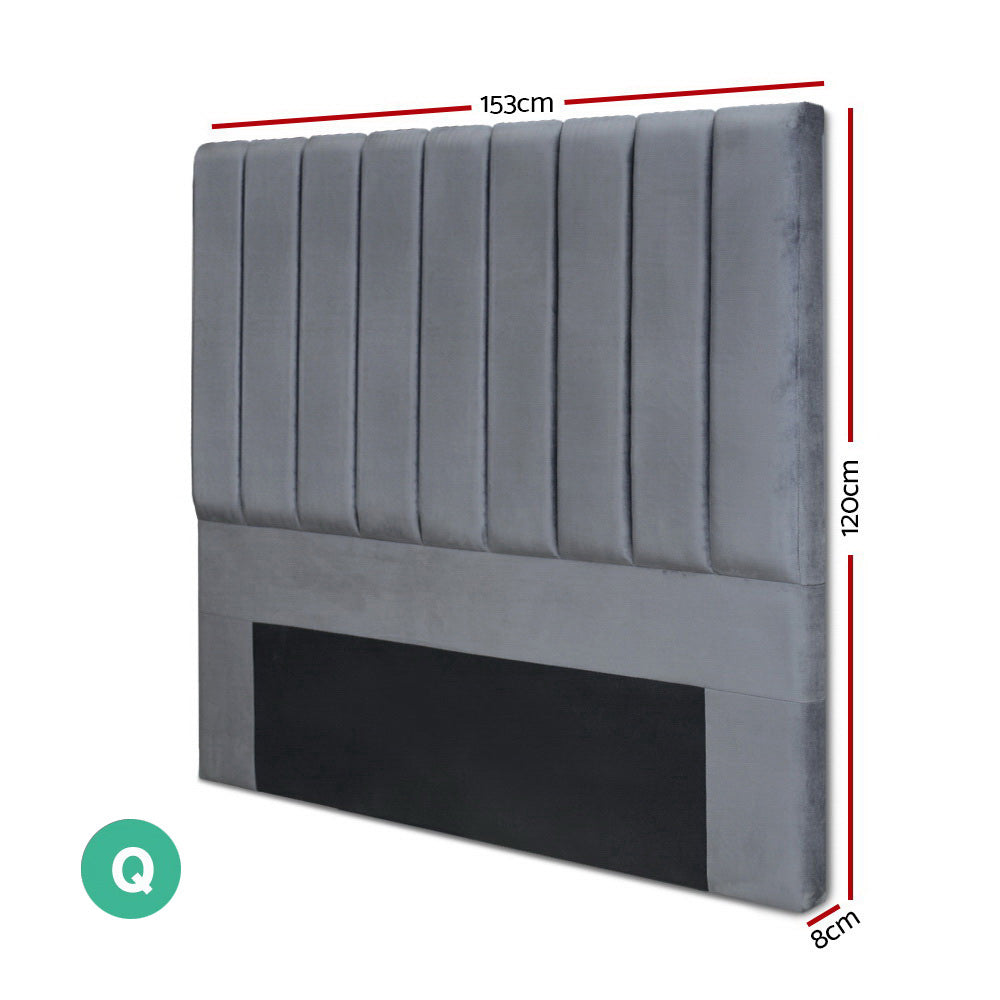 VELA Queen Velvet Bed Headboard Dark Grey