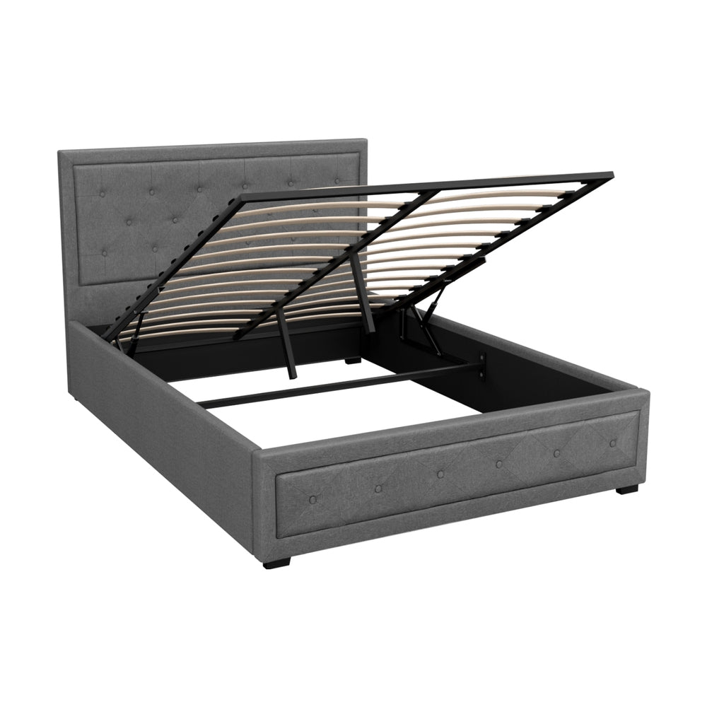 Tiyo Upholstered Gas Lift Bed Frame Double Size Grey
