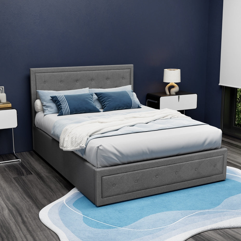 Tiyo Double Bed Frame Gas Lift Storage Grey