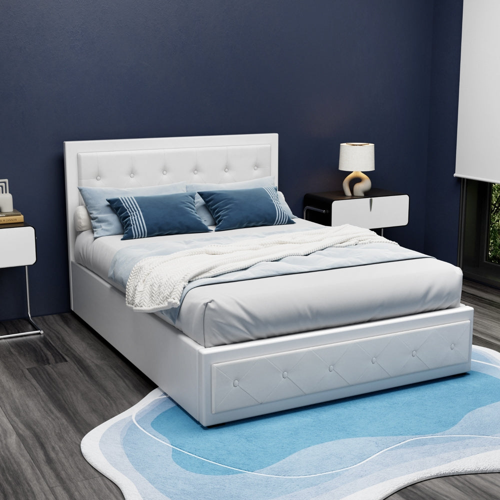 Tiyo Double Bed Frame Gas Lift White