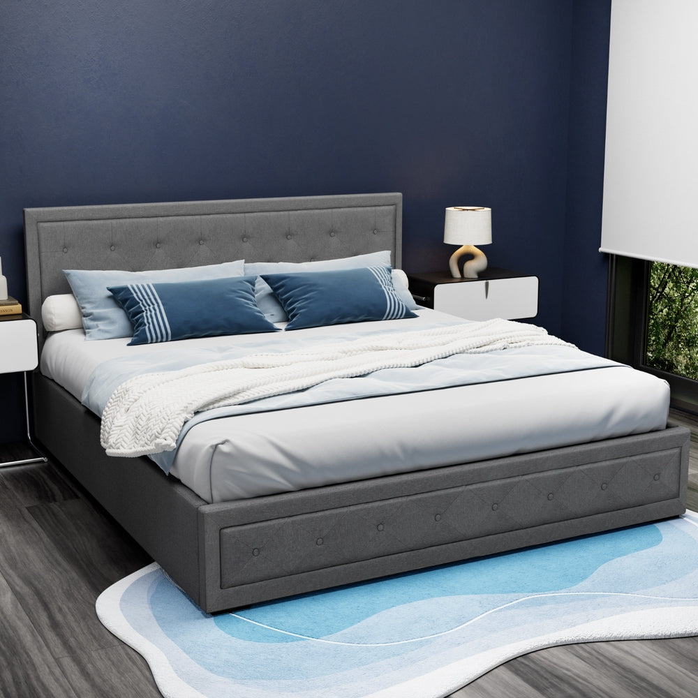 Tiyo King Bed Frame Gas Lift Storage Grey