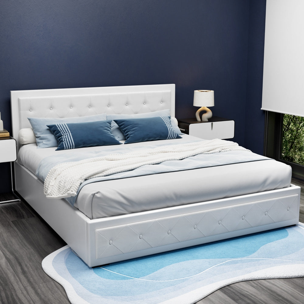 Tiyo King Bed Frame Gas Lift Storage White