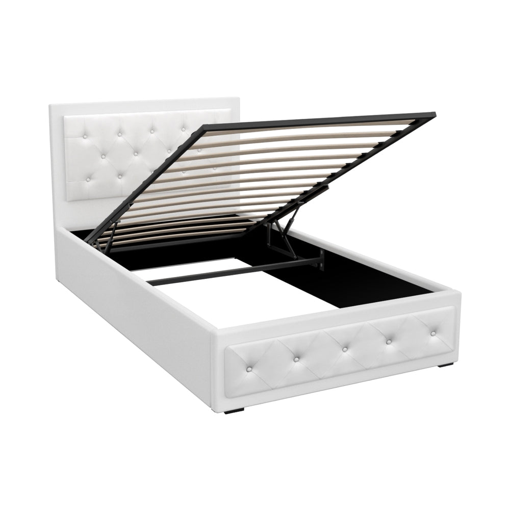 Tiyo King Single PVC Leather Gas Lift Bed Frame White